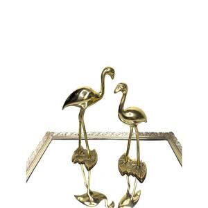 Rare Set of 2 brass flamingos - Netherlands, 1960 - yellow copper bird statues